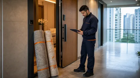 Parseller'de yıkama için rulo halinde hazırlanan yolluklar